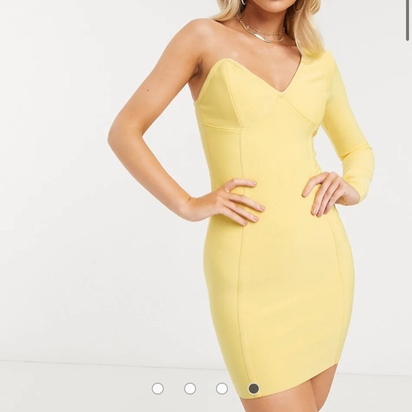Band Of Stars exclusive one shoulder bandage dress in yellow - Picture 1 of 4